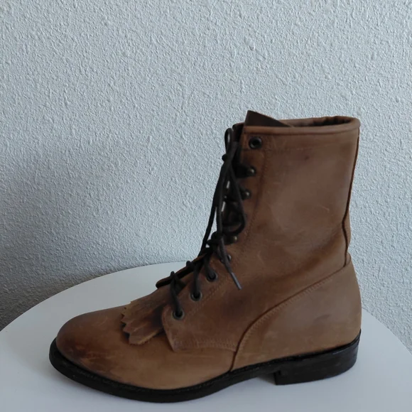 VTG Silver Rebel Brown Leather Lace-Up Boots Fringe Equestrian - Picture 1 of 14